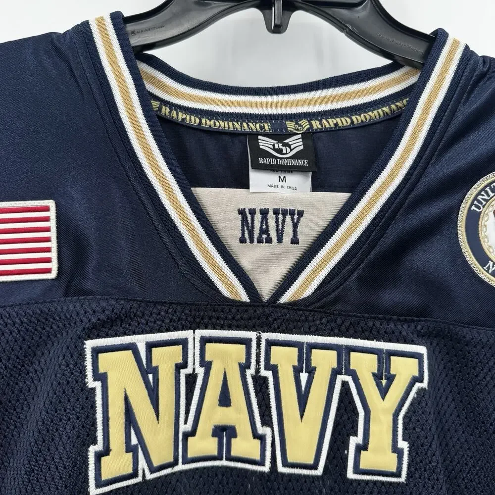 Rapid Dominance U.S. Navy Football Jersey Navy Blue Men's Size M Embroidered NWT